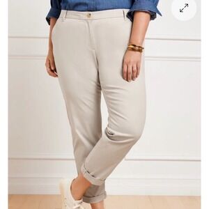 Talbots Relaxed Chino‎ Pants Women 14 Beige Ankle Length Cotton Blend
